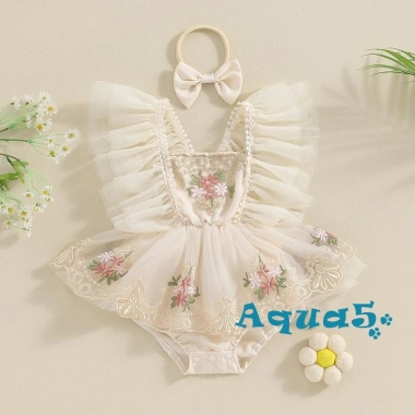 Đầm mùa hè bé gái Aqua-2 tay bay thêu hoa, váy bodysuit có nơ headband 181.980₫