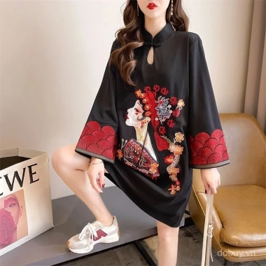 Đầm mùa hè Guochao in hình tương phản màu, thanh lịch, giá ưu đãi 620.512 VND Đầm mùa hè Guochao in hình tương phản màu, thanh lịch, giá ưu đãi 620.512 VND