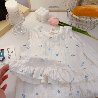 Đầm Mùa Hè Phong Cách Mới cho Bé Gái - Dây Rút Không Tay Hoa, Thoải Mái