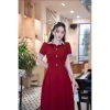 Đầm NQT boutique cổ & cửa tay phối vải kẻ tăm, vải tuyết nhung cao cấp, trẻ trung màu đỏ-đen-xanh than - giảm giá 22% 3