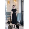 Đầm NQT boutique cổ & cửa tay phối vải kẻ tăm, vải tuyết nhung cao cấp, trẻ trung màu đỏ-đen-xanh than - giảm giá 22% 5