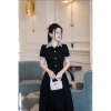 Đầm NQT boutique cổ & cửa tay phối vải kẻ tăm, vải tuyết nhung cao cấp, trẻ trung màu đỏ-đen-xanh than - giảm giá 22% 6
