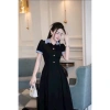 Đầm NQT boutique cổ & cửa tay phối vải kẻ tăm, vải tuyết nhung cao cấp, trẻ trung màu đỏ-đen-xanh than - giảm giá 22% 7