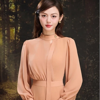 Đầm nữ công sở dài cổ tròn voan ngựa thanh lịch Orchid - Thoáng mát, giá chỉ 328k