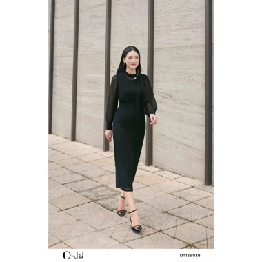 Đầm nữ công sở dài cổ tròn voan ngựa thanh lịch Orchid - Thoáng mát, giá chỉ 328k