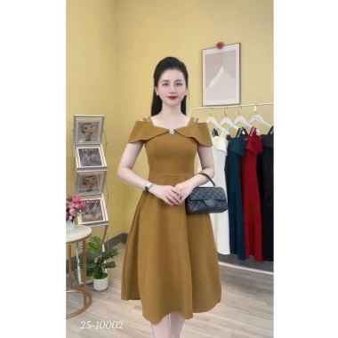 Đầm nữ dáng xòe trễ vai đính đá lấp lánh - đi tiệc sang trọng, giá ưu đãi 171k