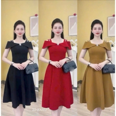 Đầm nữ dáng xòe trễ vai đính đá lấp lánh - đi tiệc sang trọng, giá ưu đãi 171k