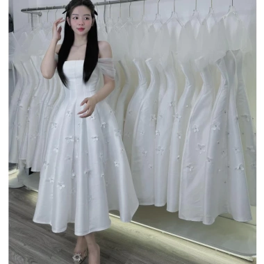 Đầm nữ trắng tay lưới ghép mảnh đính hoa Amity - Giá ưu đãi 199.000đ, phong cách thanh lịch, nhẹ nhàng
