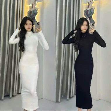 Đầm ôm body nữ cổ lọ tay dài, đen trắng - Tiệc Noel, Tết, chụp ảnh, giá 135.000₫ 4