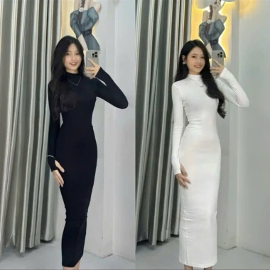 Đầm ôm body nữ cổ lọ tay dài, đen trắng - Tiệc Noel, Tết, chụp ảnh, giá 135.000₫ 5