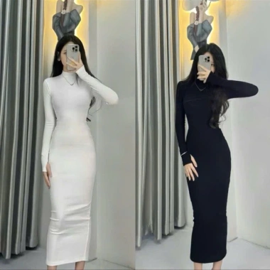 Đầm ôm body nữ cổ lọ tay dài, đen trắng - Tiệc Noel, Tết, chụp ảnh, giá 135.000₫ 6