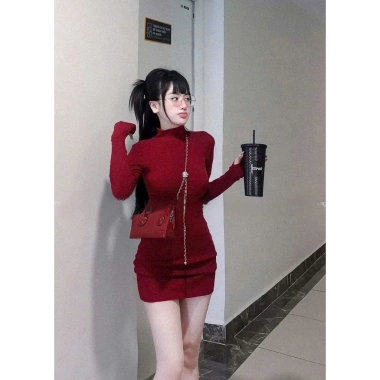 Đầm ôm body nữ cổ lọ tay dài, đen trắng - Tiệc Noel, Tết, chụp ảnh, giá 135.000₫ 7