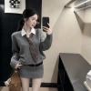 Đầm Polo nữ cổ áo sơ mi, dệt kim bên trong, gợi cảm mùa thu đông - Giá 162k 2