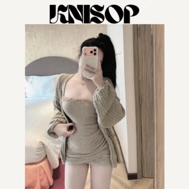 Đầm Quây Ôm Body + Cardigan Len Mỏng Nữ KNISOP – Thun Gân Co Giãn, Giá 340.000đ 4