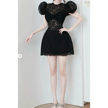 Đầm ren đỏ dự tiệc tay phồng, cổ cao nơ ngực, dáng xòe ngắn – chỉ 220k 7