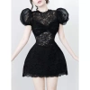 Đầm ren đỏ dự tiệc tay phồng, cổ cao nơ ngực, dáng xòe ngắn – chỉ 220k 8