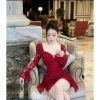 Đầm ren ôm body cổ V tôn dáng, váy dự tiệc sang trọng tay dài, cổ tim quyến rũ - 244k 4