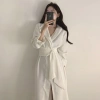 Đầm sơ mi lụa trơn dáng xuông thắt eo công sở phong cách Hàn Quốc - Giá chỉ 350.000 VND