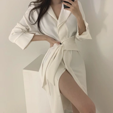 Đầm sơ mi lụa trơn dáng xuông thắt eo công sở phong cách Hàn Quốc - Giá chỉ 350.000 VND 5