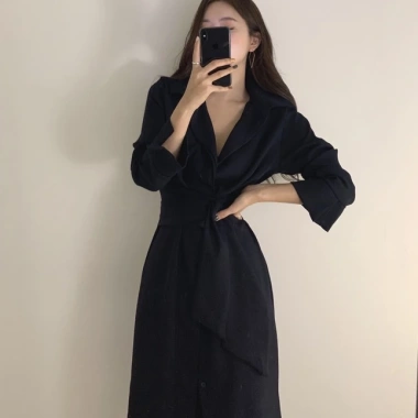 Đầm sơ mi lụa trơn dáng xuông thắt eo công sở phong cách Hàn Quốc - Giá chỉ 350.000 VND 7