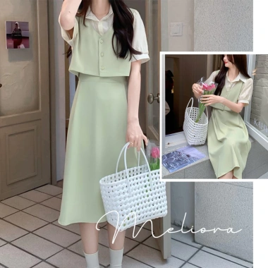 Đầm sơ mi ngắn tay SẴNmay liền gile 1 mảnh xinh xắn phong cách Hàn Quốc - Giảm còn 216k