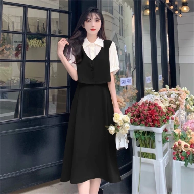 Đầm sơ mi ngắn tay SẴNmay liền gile 1 mảnh xinh xắn phong cách Hàn Quốc - Giảm còn 216k