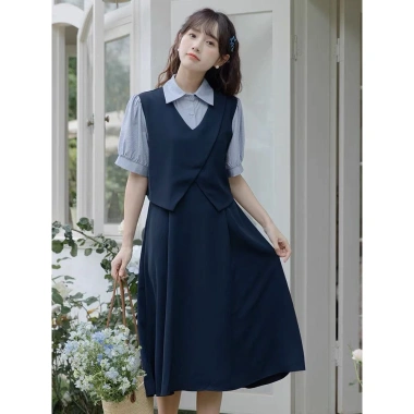 Đầm sơ mi ngắn tay SẴNmay liền gile 1 mảnh xinh xắn phong cách Hàn Quốc - Giảm còn 216k