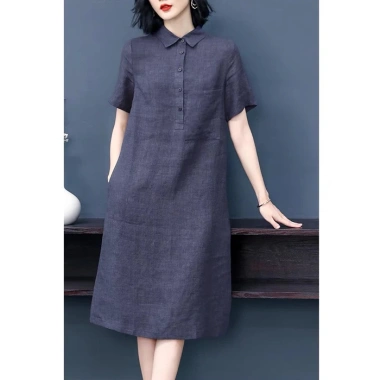 Đầm suông công sở bổ trụ cổ sơ mi 1 túi ốp ngực - Vải linen bột mềm mát, form suông, chỉ 319k