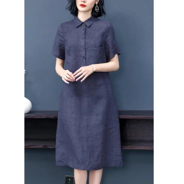Đầm suông công sở bổ trụ cổ sơ mi 1 túi ốp ngực - Vải linen bột mềm mát, form suông, chỉ 319k