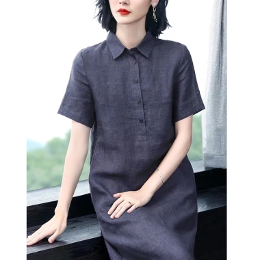 Đầm suông công sở bổ trụ cổ sơ mi 1 túi ốp ngực - Vải linen bột mềm mát, form suông, chỉ 319k
