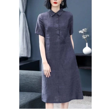 Đầm suông công sở bổ trụ cổ sơ mi 1 túi ốp ngực - Vải linen bột mềm mát, form suông, chỉ 319k