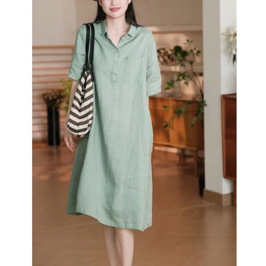 Đầm suông công sở SLINEN cổ sơ mi tay lỡ, túi ốp ngực, vải Linen bột Premium, không kén dáng – 319k 2 Đầm suông công sở SLINEN cổ sơ mi tay lỡ, túi ốp ngực, vải Linen bột Premium, không kén dáng – 319k 2