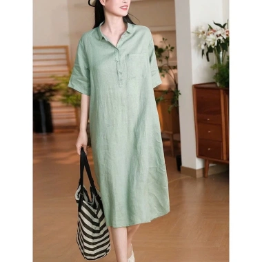 Đầm suông công sở SLINEN cổ sơ mi tay lỡ, túi ốp ngực, vải Linen bột Premium, không kén dáng – 319k 3 Đầm suông công sở SLINEN cổ sơ mi tay lỡ, túi ốp ngực, vải Linen bột Premium, không kén dáng – 319k 3