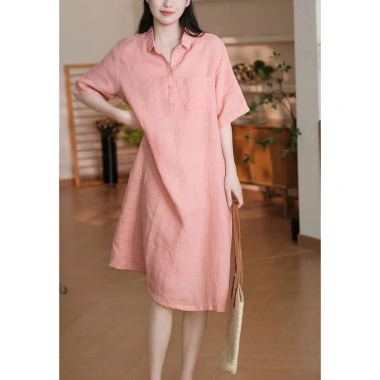 Đầm suông công sở SLINEN cổ sơ mi tay lỡ, túi ốp ngực, vải Linen bột Premium, không kén dáng – 319k 6 Đầm suông công sở SLINEN cổ sơ mi tay lỡ, túi ốp ngực, vải Linen bột Premium, không kén dáng – 319k 6