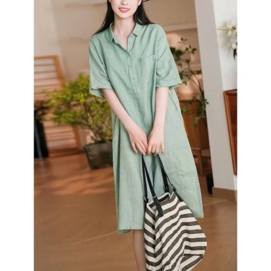 Đầm suông công sở SLINEN cổ sơ mi tay lỡ, túi ốp ngực, vải Linen bột Premium, không kén dáng – 319k 10 Đầm suông công sở SLINEN cổ sơ mi tay lỡ, túi ốp ngực, vải Linen bột Premium, không kén dáng – 319k 10