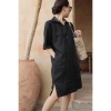 Đầm suông công sở SLINEN tay lỡ nẹp, cổ đức, túi sườn - Linen bột, giá 329k 2