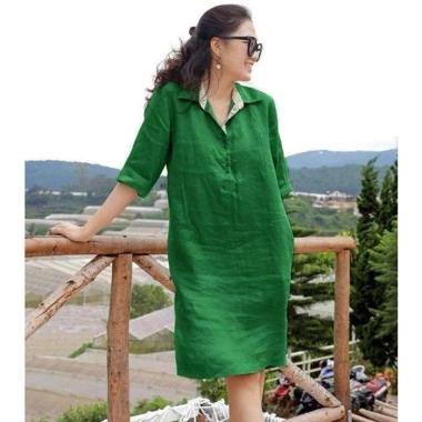 Đầm suông công sở SLINEN tay lỡ nẹp, cổ đức, túi sườn - Linen bột, giá 329k 10 Đầm suông công sở SLINEN tay lỡ nẹp, cổ đức, túi sườn - Linen bột, giá 329k 10