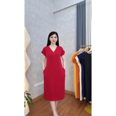Đầm Suông Trung Niên Lụa Mango Đính Ngọc Trai Size 47-75kg Có Túi, Khóa Giọt Nước, Giá 140k