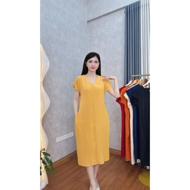 Đầm Suông Trung Niên Lụa Mango Đính Ngọc Trai Size 47-75kg Có Túi, Khóa Giọt Nước, Giá 140k