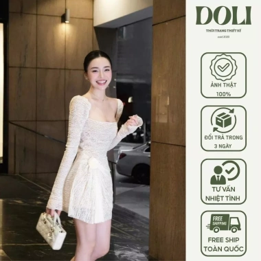 Đầm tay dài mút ren 3 lớp đính hoa, tôn dáng tiểu thư R6 DOLi – 396.000₫ 3