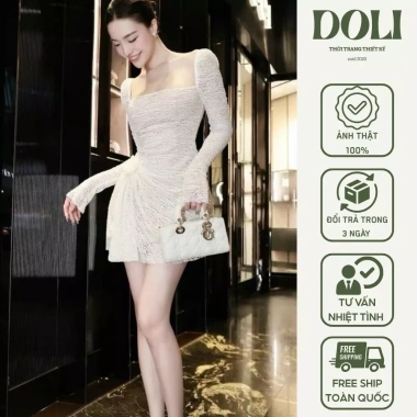 Đầm tay dài mút ren 3 lớp đính hoa, tôn dáng tiểu thư R6 DOLi – 396.000₫ 4
