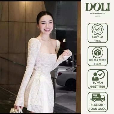 Đầm tay dài mút ren 3 lớp đính hoa, tôn dáng tiểu thư R6 DOLi – 396.000₫ 5