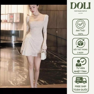 Đầm tay dài mút ren 3 lớp đính hoa, tôn dáng tiểu thư R6 DOLi – 396.000₫ 6