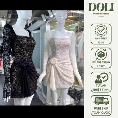 Đầm tay dài mút ren 3 lớp đính hoa, tôn dáng tiểu thư R6 DOLi – 396.000₫ 7