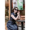 Đầm tay hến jean lụa công sở dạo phố NQT - vải co giãn nhẹ, màu xanh đen 5