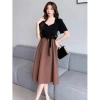 Đầm tay ngắn bigsize nữ đen tiệc sang chảnh, cổ vuông công sở, mẹ trung niên tiểu thư – Giá 159.000đ