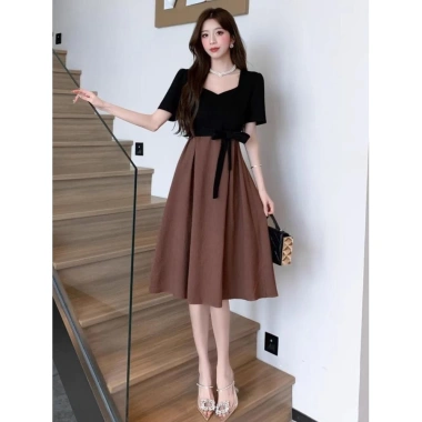 Đầm tay ngắn bigsize nữ đen tiệc sang chảnh, cổ vuông công sở, mẹ trung niên tiểu thư – Giá 159.000đ 2