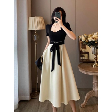 Đầm tay ngắn bigsize nữ đen tiệc sang chảnh, cổ vuông công sở, mẹ trung niên tiểu thư – Giá 159.000đ 3