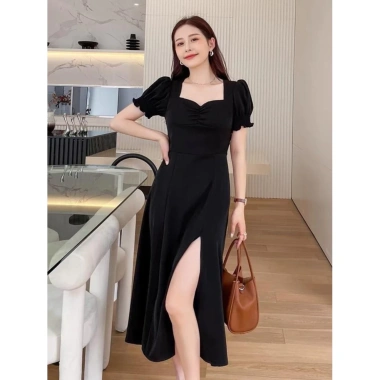 Đầm tay ngắn bigsize nữ đen tiệc sang chảnh, cổ vuông công sở, mẹ trung niên tiểu thư – Giá 159.000đ 9
