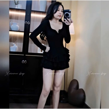 Đầm tết cổ vuông vây xoè tầng sexy, body đẹp cho nữ đi chơi dự tiệc - Giá chỉ 146.300₫ 3